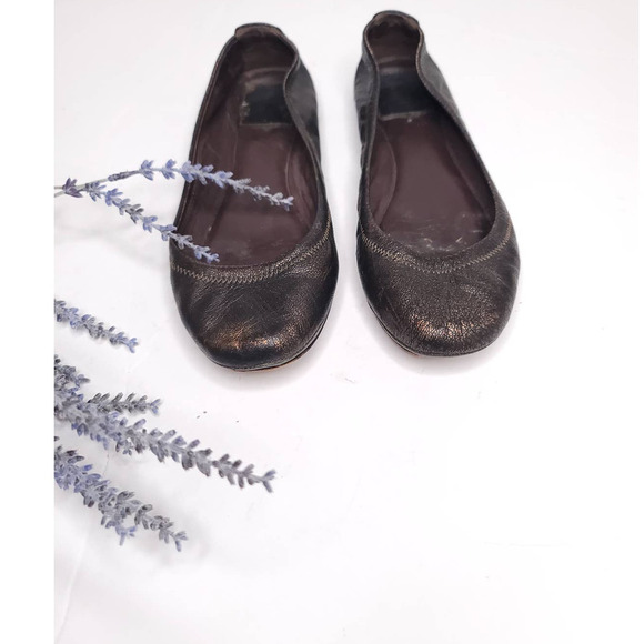 Tory Burch Eddie Ballet Flats Gray Patent Leather Elastic Round Toe Slip On 7M - Picture 1 of 5